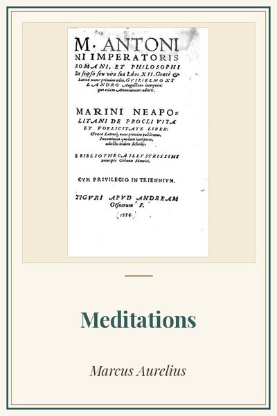 Cover of Meditations: title page, first printed edition, Zurich 1558