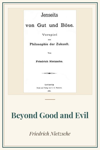 Cover of Beyond Good and Evil: title page, first edition, 1886