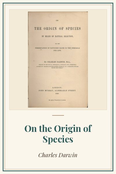 Cover of On the Origin of Species: title page, first edition, 1859