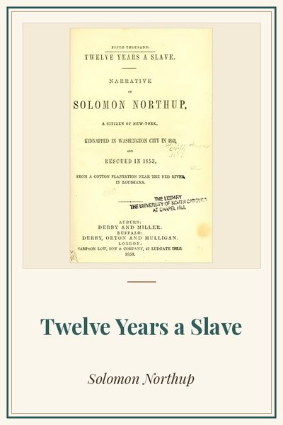 Cover of Twelve Years a Slave: title page, first edition, 1853